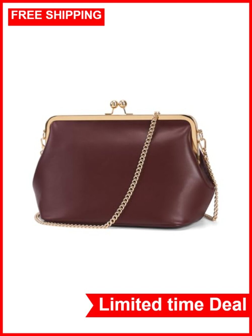 Vintage PU Leather Kiss Lock Crossbody Bag Women's Handbag Shoulder Purse